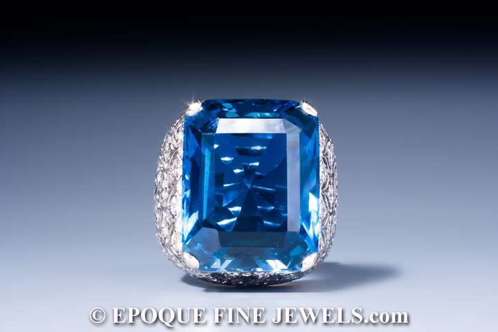 A very fine aquamarine and diamond ring,